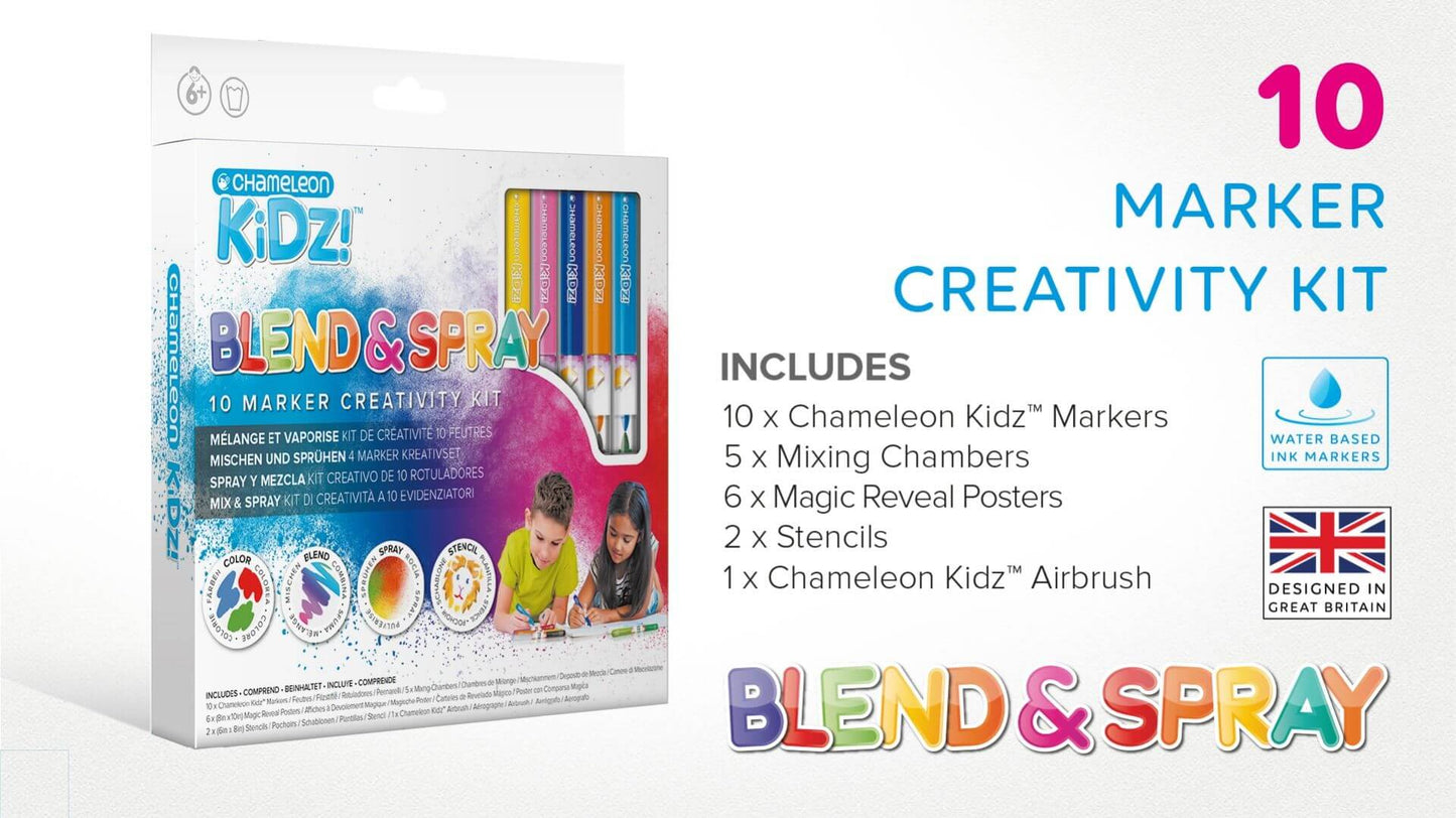 Chameleon Kidz Blend & Spray 10 Color Creativity Kit inhoud