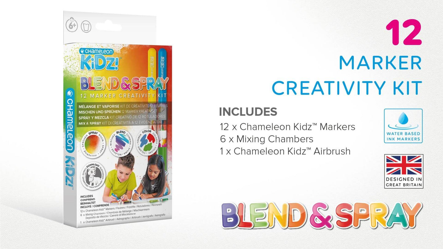 Chameleon Kidz Blend & Spray 12 Color Creativity Kit inhoud
