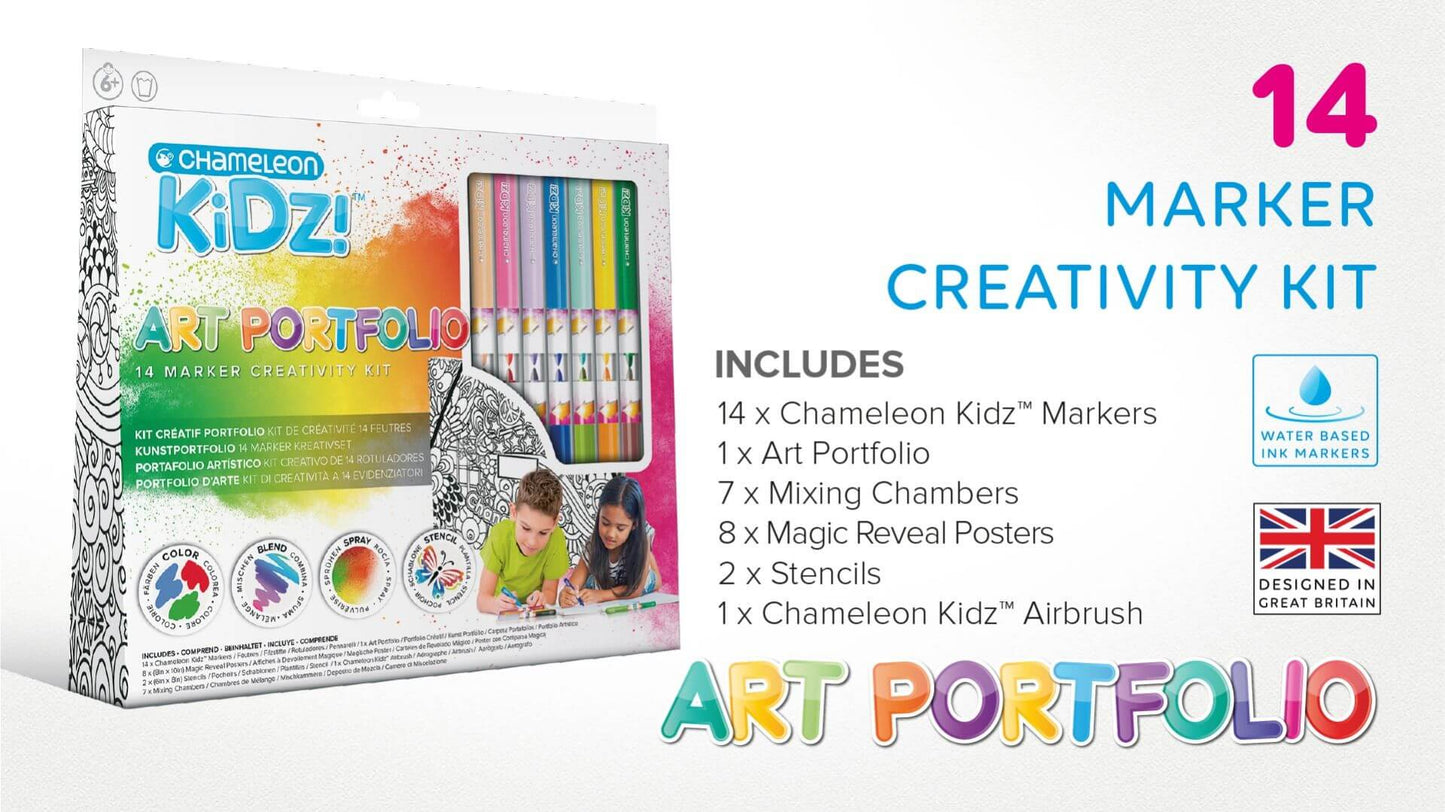 Chameleon Kidz Portfolio 14 Color Creativity Kit inhoud