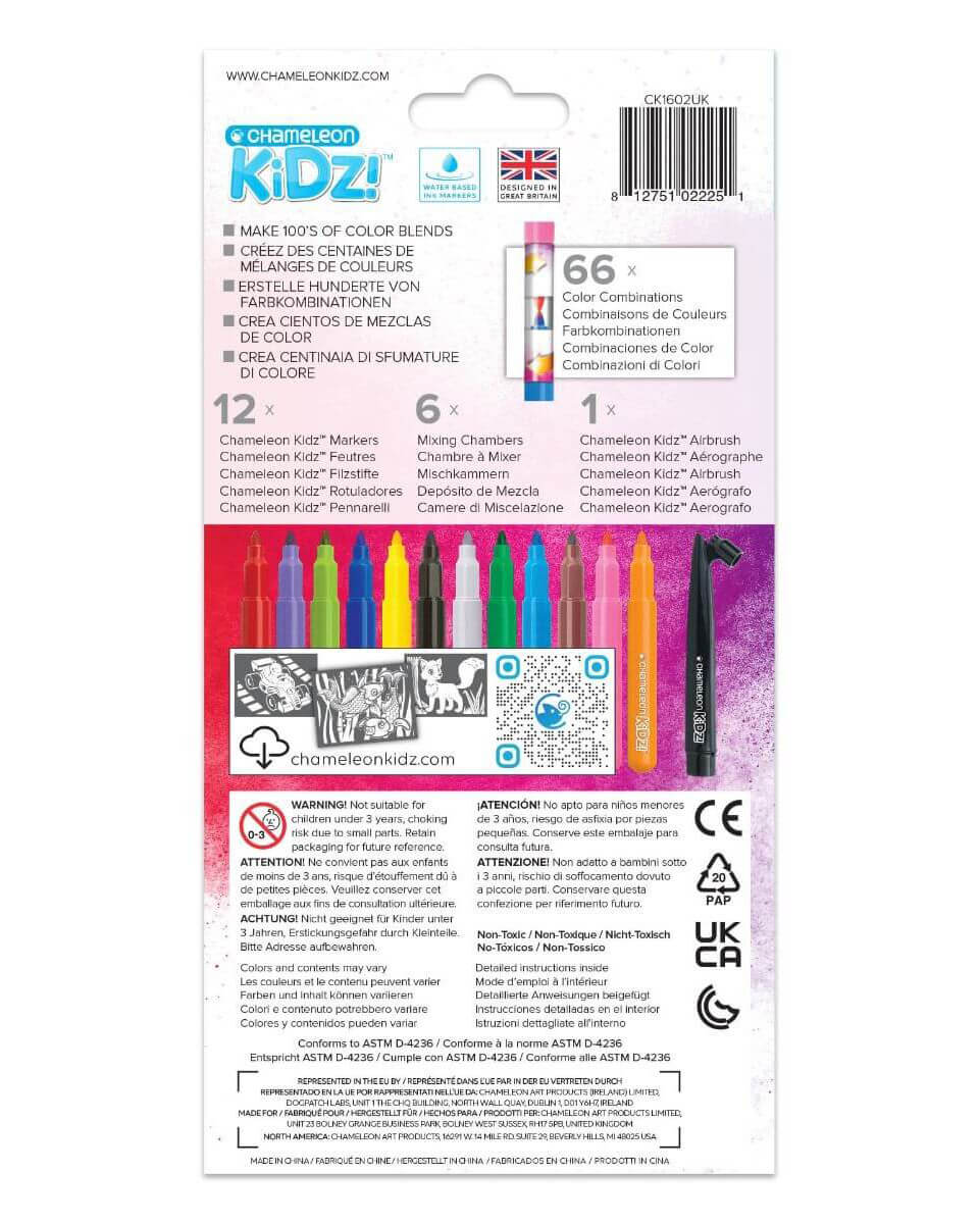 Chameleon Kidz Blend & Spray 12 Color Creativity Kit verpakking achterkant